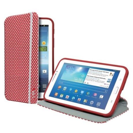 Чехол-книжка с подставкой для планшета Samsung Galaxy TAB 3 7.0 с отделкой 3D (красный в белый горошек)