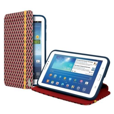 Чехол-книжка с подставкой для планшета Samsung Galaxy TAB 3 7.0 с отделкой 3D (черный с красно-серым узором)