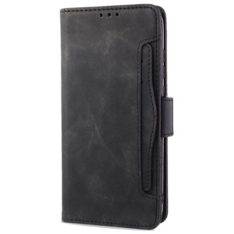 Винтажный чехол портмоне подставка на силиконовой основе с отсеком для карт и внешним картхолдером на магнитной защелке для Samsung Galaxy Note 20 черный