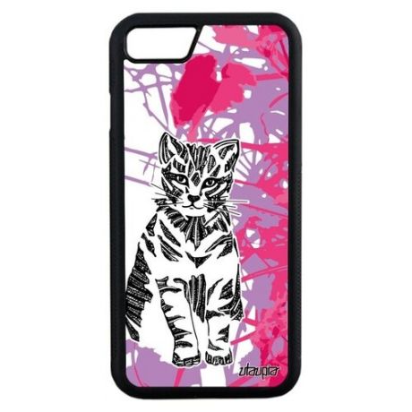 Противоударный чехол для смартфона // Apple iPhone 7 // "Кот" Тигристый Дикий, Utaupia, розовый