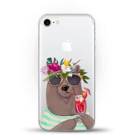 Силиконовый чехол Медведь с коктейлем на Apple iPhone 8