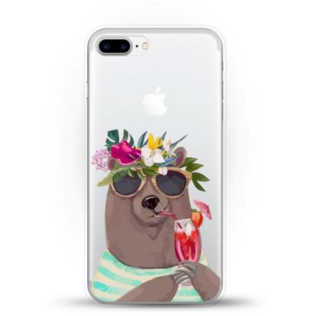 Силиконовый чехол Медведь с коктейлем на Apple iPhone 8 Plus