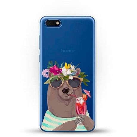 Силиконовый чехол Медведь с коктейлем на Huawei Y5 Prime (2018)