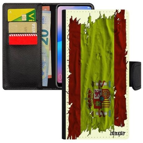 Ударопрочный чехол-книжка для мобильного // Huawei P30 Lite // "Флаг Португалии на ткани" Дизайн Патриот, Utaupia, белый