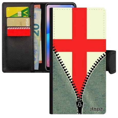 Защитный чехол книжка на // Samsung Galaxy A40 // "Флаг Швейцарии на молнии" Страна Стиль, Utaupia, серый