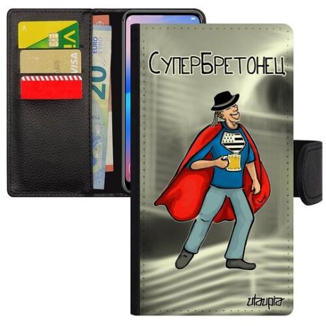 Защитный чехол-книжка для смарфона // iPhone 7 Plus // "Супербретонец" Комикс Смешной, Utaupia, светло-зеленый