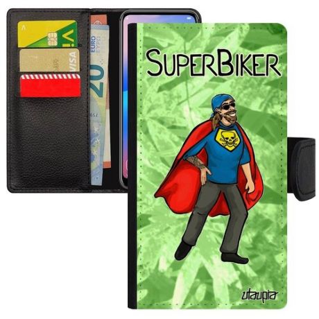 Противоударный чехол книжка для телефона // iPhone 6 Plus // "Супербайкер" Мотоциклист Супергерой, Utaupia, черный