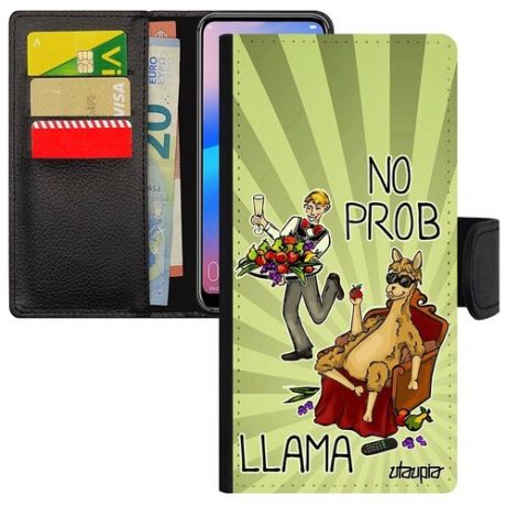 Противоударный чехол книжка на телефон // Samsung Galaxy A50 // "No prob lama" Лама драма Веселый, Utaupia, белый