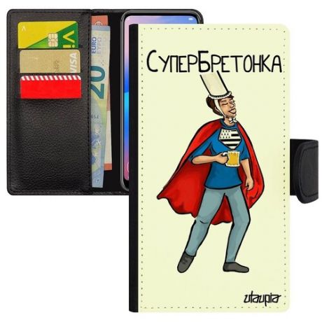 Противоударный чехол книжка для // Apple iPhone X // "Супербретонка" Супергерой Смешной, Utaupia, светло-зеленый
