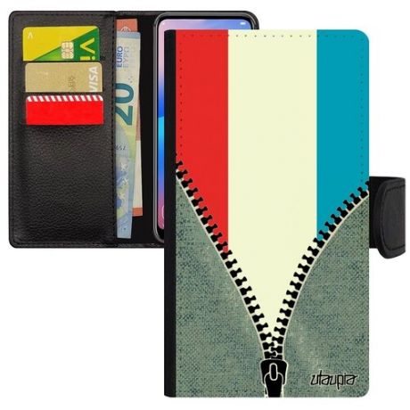 Стильный чехол-книжка на // iPhone 7 Plus // "Флаг Гвинеи на молнии" Стиль Страна, Utaupia, серый