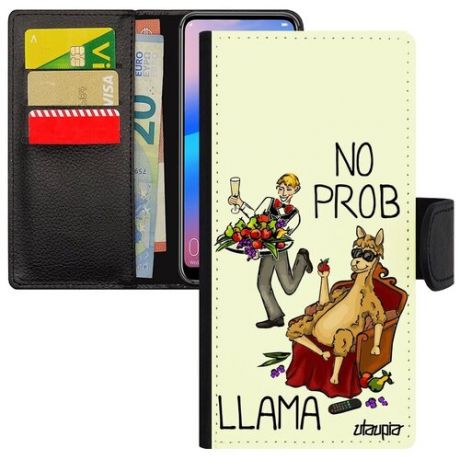 Защитный чехол-книжка для мобильного // Huawei P30 Lite // "No prob lama" Веселый Юмор, Utaupia, голубой
