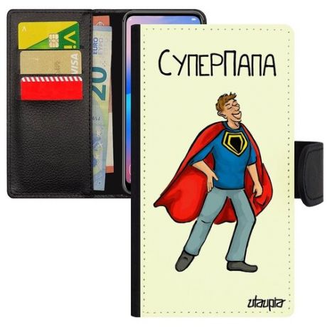 Противоударный чехол-книжка для // iPhone 8 // "Суперпапа" Отец Супергерой, Utaupia, черный