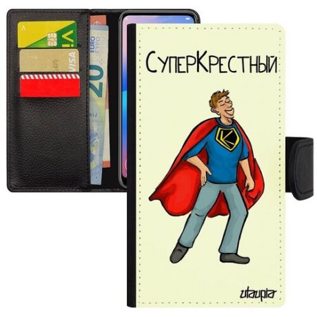 Яркий чехол-книжка на мобильный // Apple iPhone 7 // "Суперкрестный" Рисунок Веселый, Utaupia, серый