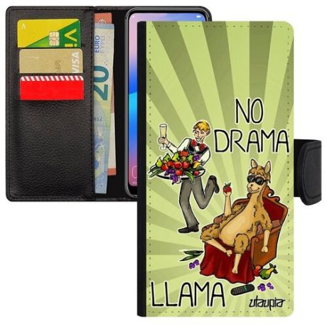 Ударопрочный чехол-книжка для смарфона // Galaxy S7 Edge // "No drama lama" Лама драма Llama, Utaupia, светло-серый