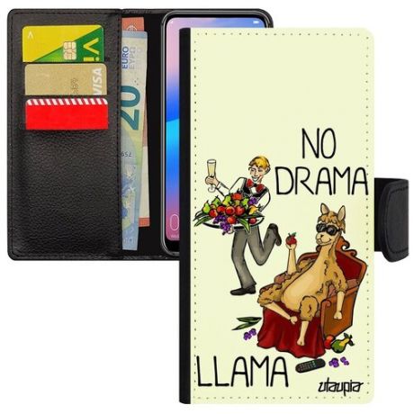 Противоударный чехол-книжка на смартфон // Xiaomi Redmi 6A // "No drama lama" Лама драма Комичный, Utaupia, светло-розовый
