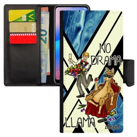 Чехол книжка на мобильный Galaxy A50, "No drama lama" Шутка Лама без напрягов
