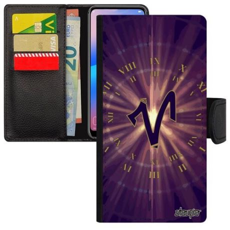 Стильный чехол-книжка на // Galaxy S7 Edge // "Гороскоп Весы" Дизайн Календарь, Utaupia, фиолетовый