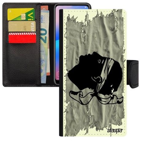 Яркий чехол книжка на // Samsung Galaxy A40 // "Флаг Ямайки на ткани" Стиль Страна, Utaupia, белый