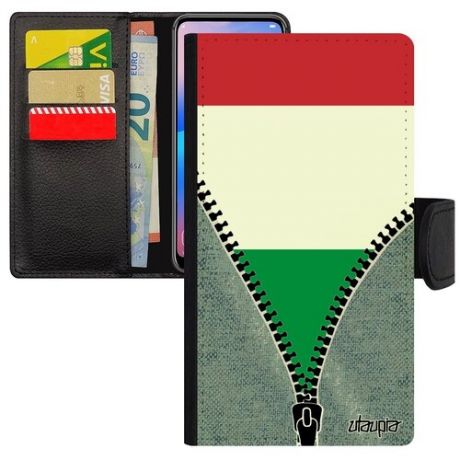 Ударопрочный чехол-книжка на смартфон // Xiaomi Mi 8 Lite // "Флаг Ямайки на молнии" Путешествие Туризм, Utaupia, серый