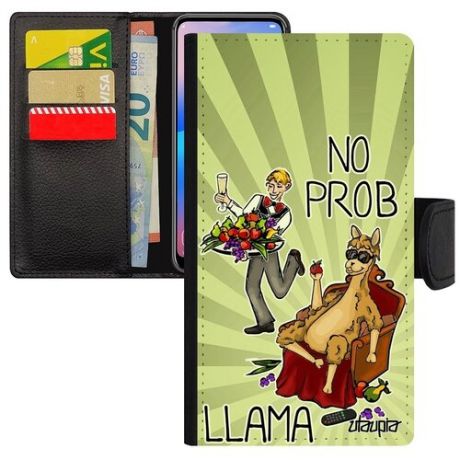 Дизайнерский чехол книжка на телефон // Xiaomi Mi 8 Lite // "No prob lama" Лама без напрягов Прикол, Utaupia, белый