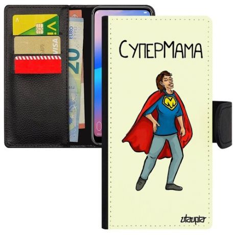 Защитный чехол-книжка на мобильный // Galaxy A50 // "Супермама" Мама Юмор, Utaupia, черный