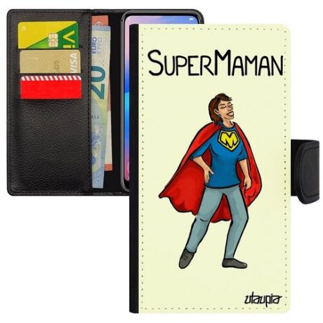 Противоударный чехол-книжка для телефона // iPhone XR // "Супермама" Мама Супергерой, Utaupia, черный