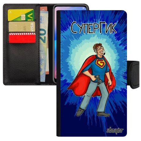 Защитный чехол-книжка на смартфон // iPhone 7 // "Супергик" Комикс Веселый, Utaupia, синий