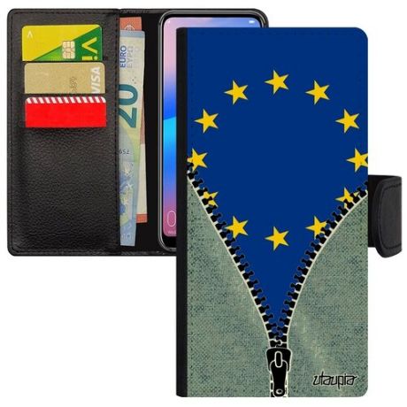 Дизайнерский чехол книжка на смартфон // Galaxy A50 // "Флаг Италии на молнии" Дизайн Туризм, Utaupia, серый