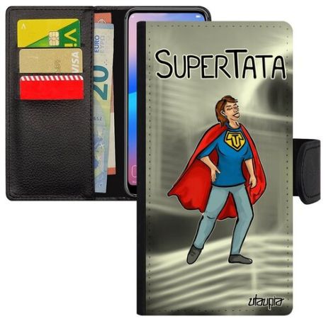 Защитный чехол-книжка на мобильный // Samsung Galaxy A40 // "Супертетя" Тетка Герой, Utaupia, черный