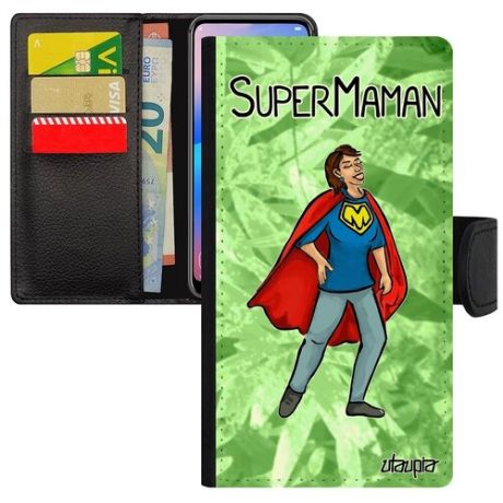 Защитный чехол-книжка на смартфон // iPhone X // "Супермама" Шутка Веселый, Utaupia, черный