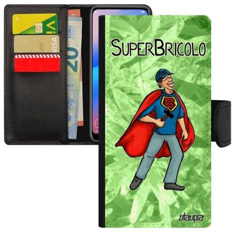 Противоударный чехол-книжка на телефон // Samsung Galaxy A40 // "Супермастер" Супергерой Рисунок, Utaupia, черный
