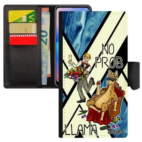 Красивый чехол-книжка на телефон // Xiaomi Mi 8 // "No prob lama" Лама драма Llama, Utaupia, светло-розовый