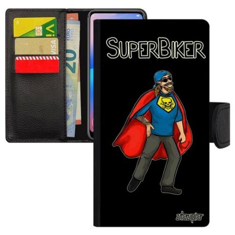 Чехол книжка на мобильный iPhone XR, "Супербайкер" Супергерой Юмор