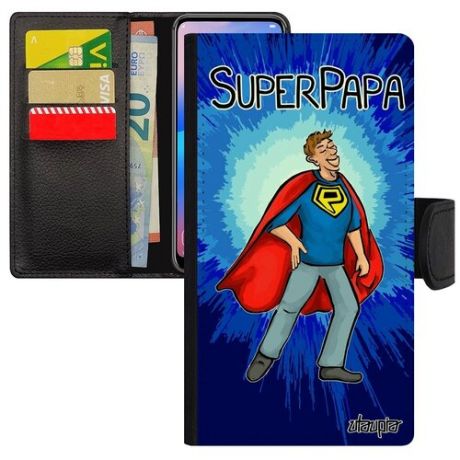 Противоударный чехол-книжка на смартфон // Xiaomi Redmi Note 6 Pro // "Суперпапа" Отец Герой, Utaupia, белый
