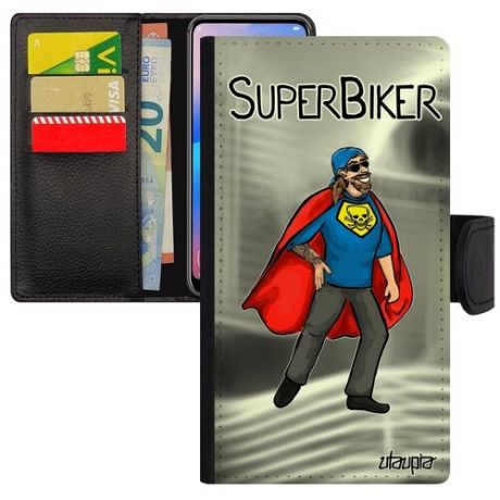Противоударный чехол-книжка для смарфона // Apple iPhone X // "Супербайкер" Мотоциклист Комикс, Utaupia, светло-зеленый