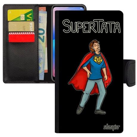 Противоударный чехол-книжка для мобильного // iPhone 7 // "Супертетя" Супергерой Рисунок, Utaupia, черный