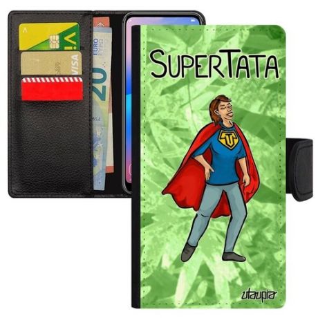 Красивый чехол-книжка для телефона // Xiaomi Mi 8 // "Супертетя" Супергерой Семья, Utaupia, серый