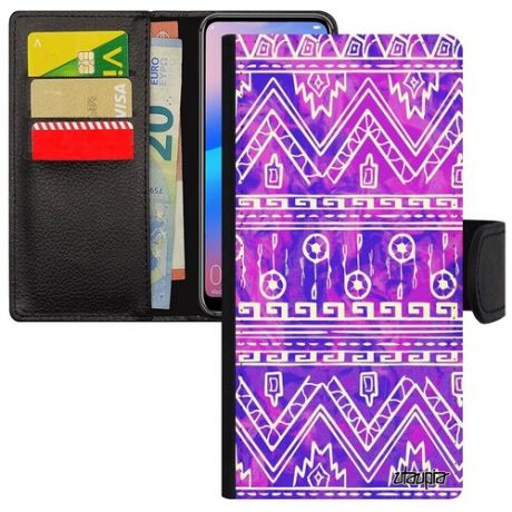Красивый чехол-книжка на мобильный // Huawei P30 Lite // "Ацтекские мотивы" Стиль Индейский, Utaupia, оранжевый