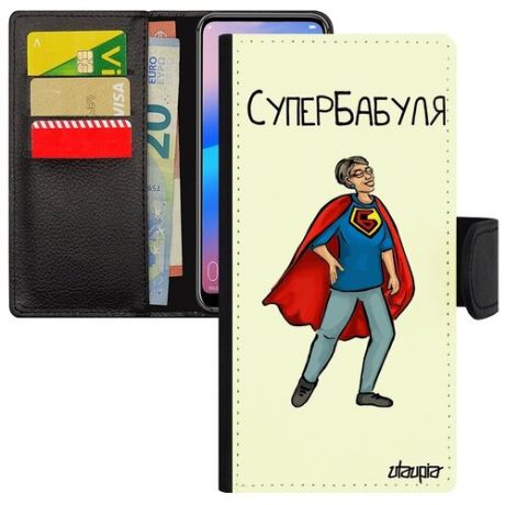 Защитный чехол-книжка на смартфон // Xiaomi Redmi 6A // "Супербабуля" Супергерой Смешной, Utaupia, светло-зеленый