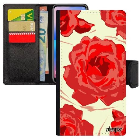 Защитный чехол-книжка для мобильного // Xiaomi Redmi Note 6 Pro // "Цветы" Романтика Природа, Utaupia, серый