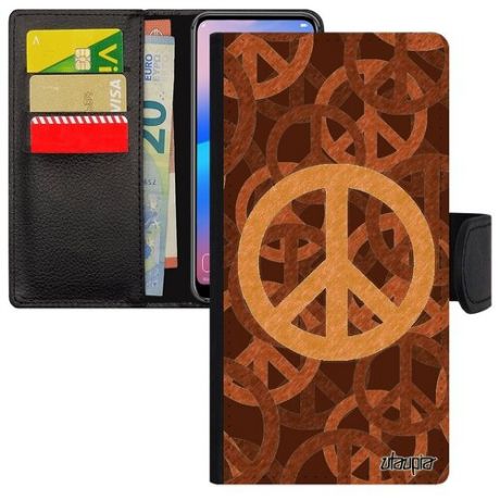 Защитный чехол книжка на смартфон // Samsung Galaxy A40 // "Peace and Love" Пацифизм &, Utaupia, серый