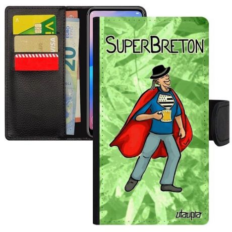 Яркий чехол-книжка на смартфон // Apple iPhone 8 Plus // "Супербретонец" Супергерой Шутка, Utaupia, черный
