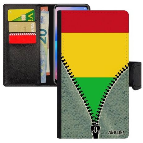 Защитный чехол книжка на телефон // Xiaomi Redmi Note 6 Pro // "Флаг Гвинеи на молнии" Стиль Патриот, Utaupia, серый