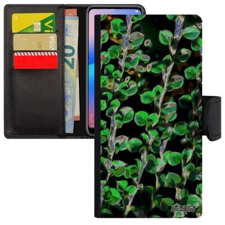 Противоударный чехол-книжка на мобильный // Galaxy A40 // "Ветви" Верба Листья, Utaupia, зеленый