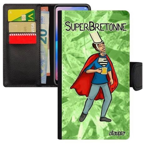 Защитный чехол книжка для мобильного // Galaxy A5 2017 // "Супербретонка" Супергерой Рисунок, Utaupia, черный