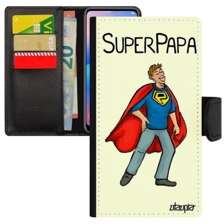 Яркий чехол-книжка для телефона // iPhone XR // "Суперпапа" Семья Рисунок, Utaupia, серый