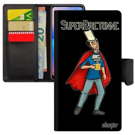 Защитный чехол книжка на мобильный // Xiaomi Redmi Note 6 Pro // "Супербретонка" Герой Комикс, Utaupia, серый