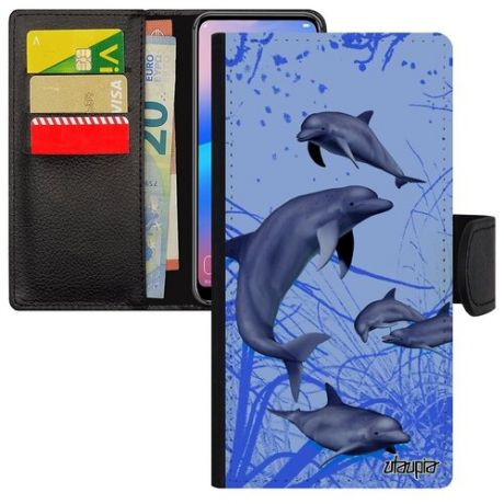 Простой чехол книжка для смарфона // Galaxy S7 Edge // "Дельфины" Морские Океан, Utaupia, голубой
