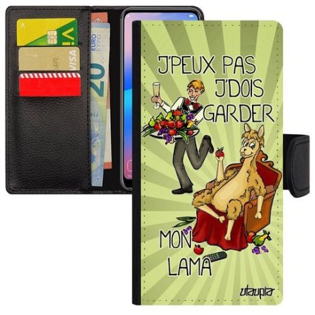 Противоударный чехол книжка для телефона // Samsung Galaxy S8 // "Не могу - у меня лама!" Прикол Картинка, Utaupia, светло-зеленый