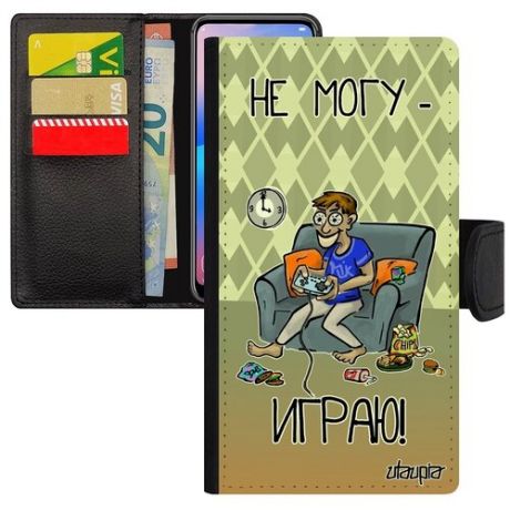 Защитный чехол-книжка на смартфон // iPhone XS // "Не могу - играю!" Видеоигра Шутка, Utaupia, зеленый